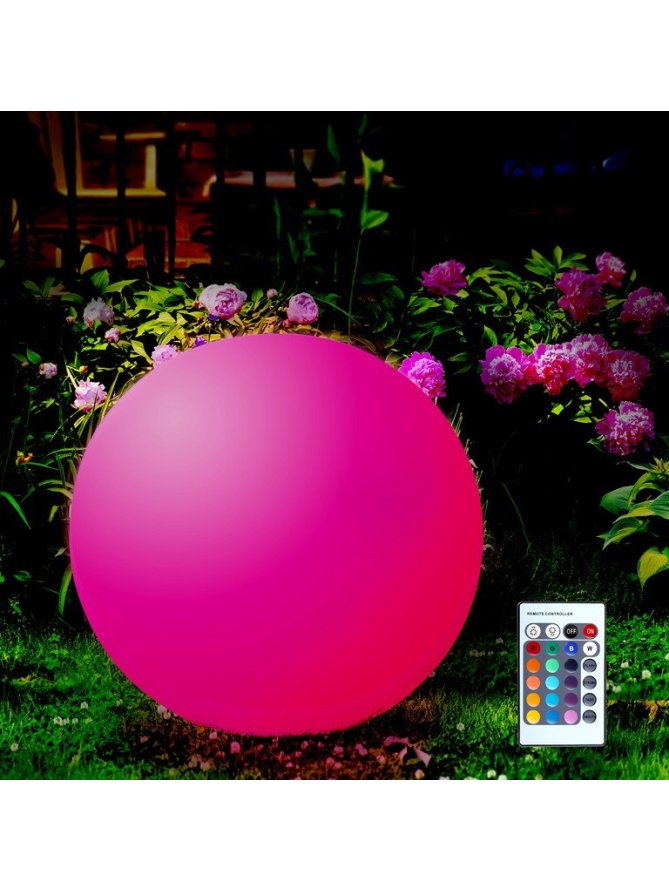 Lampa solarna RGB z pilotem KULA 30cm R3001-G