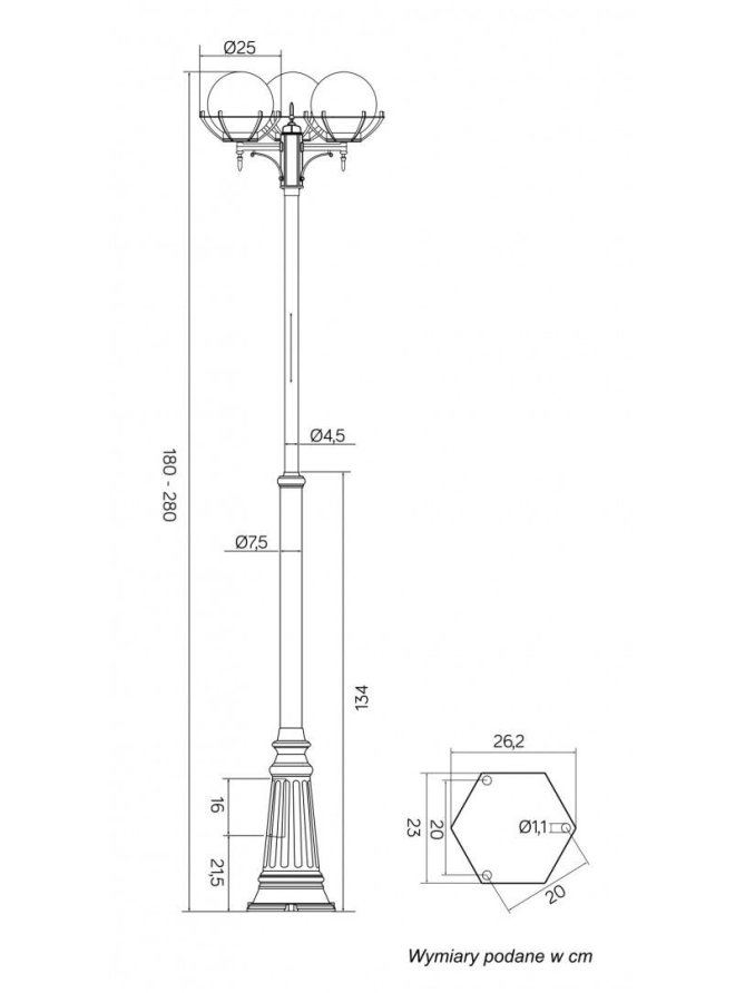 Latarnia Kule z Koszykiem 200 Potrójna 180/280cm