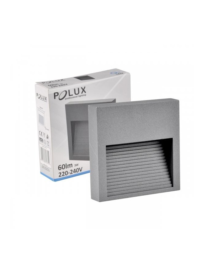 Lampa schodowa Polux Q9 kwadrat 60lm 3W IP44 szara