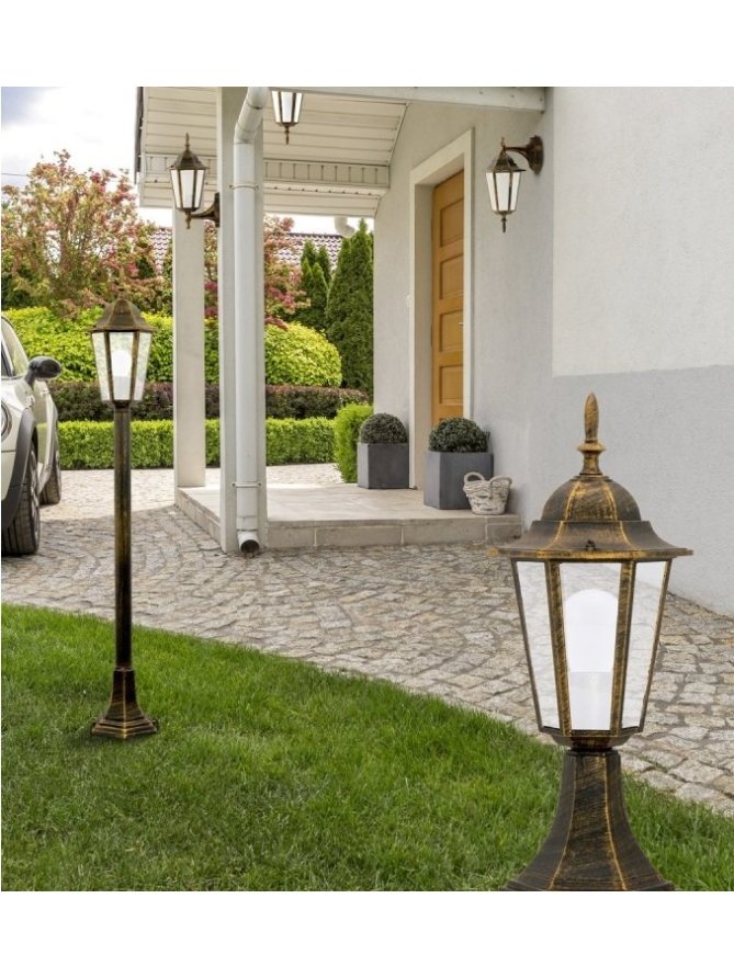 Lampa ogrodowa stojąca retro LIGURIA złota 201973 - LEDco.pl
