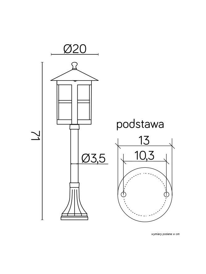 Lampa ogrodowa słupek wysoki CORDOBA II 71cm latarnia ogrodowa