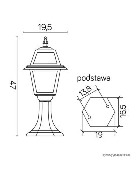Lampa ogrodowa w angielskim stylu słupek oświetleniowy WITRAŻ 47cm