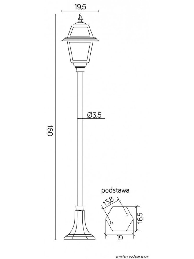 Lampa ogrodowa w angielskim stylu słupek oświetleniowy WITRAŻ 160cm