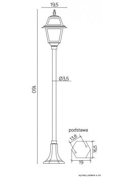 Lampa ogrodowa w angielskim stylu słupek oświetleniowy WITRAŻ 160cm