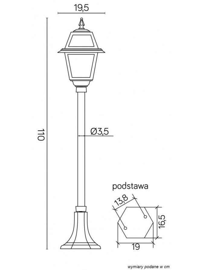 Lampa ogrodowa w angielskim stylu słupek oświetleniowy WITRAŻ 110cm