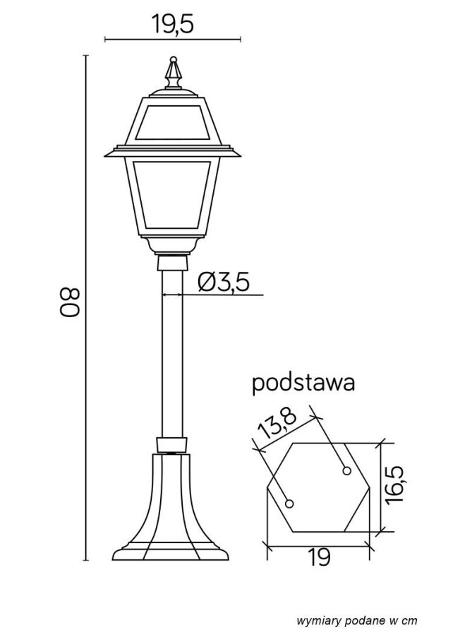Lampa ogrodowa w angielskim stylu słupek oświetleniowy WITRAŻ 80cm