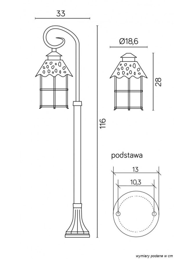 Lampa ogrodowa słupek TOLEDO 116cm lampa zewnętrzna stojąca klasyczna