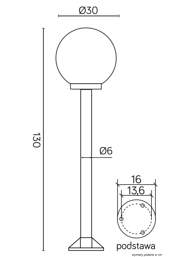 Lampa ogrodowa kula wysokość 130cm średnica 30cm KULE 60