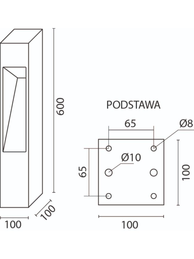 Lampa ogrodowa kwadratowa nowoczesna Modern 60cm IP44 Radex - LEDco.pl