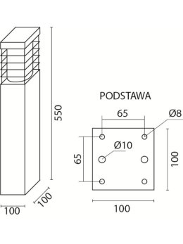 Lampa ogrodowa stojąca kwadratowa ONYX 55cm słupek z kratką - LEDco.pl