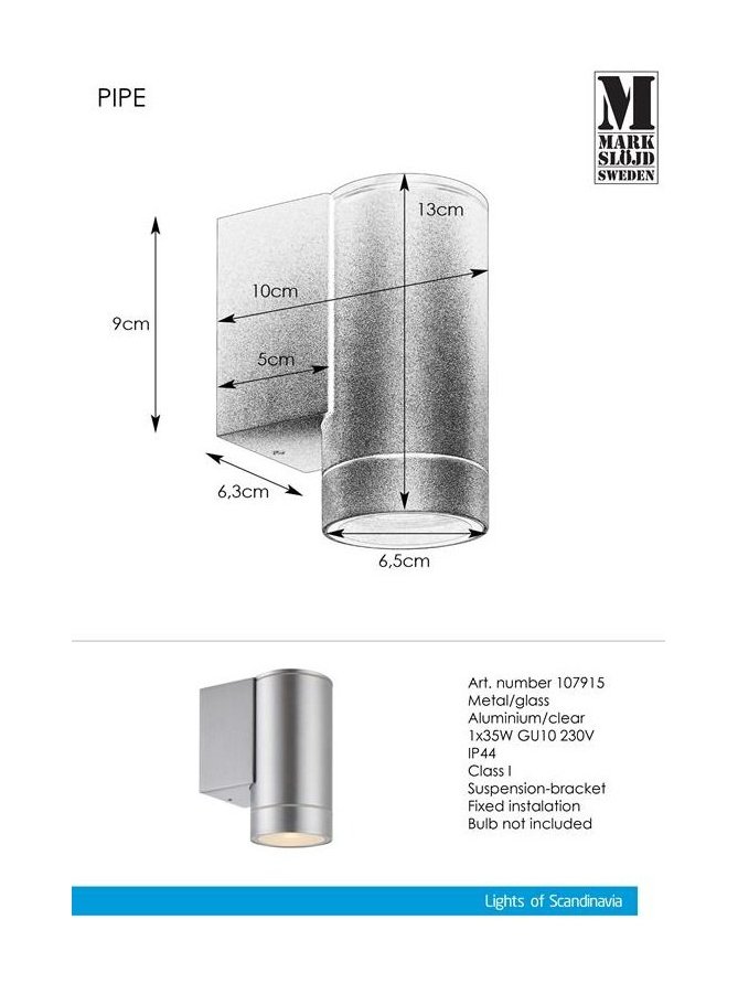 Kinkiet PIPE 1L Srebrny 107915 - sklep LEDco.pl