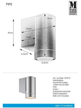 Kinkiet PIPE 1L Srebrny 107915 - sklep LEDco.pl