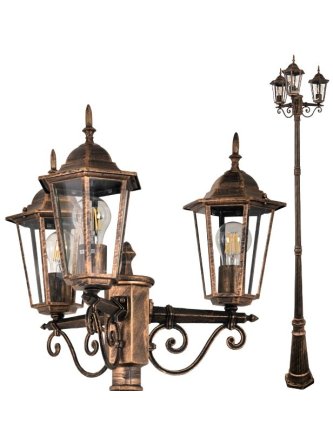 Latarnia ogrodowa parkowa retro LIGURIA 2,5m złota 313430 - LEDco.pl