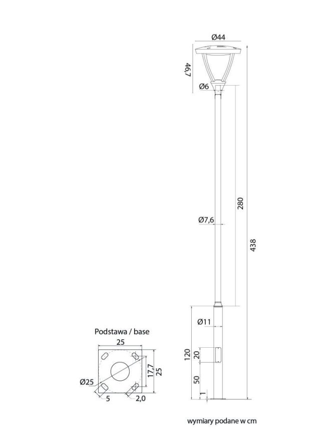 Latarnia parkowa 438cm antracyt - latarnie uliczne MARS LED 45W