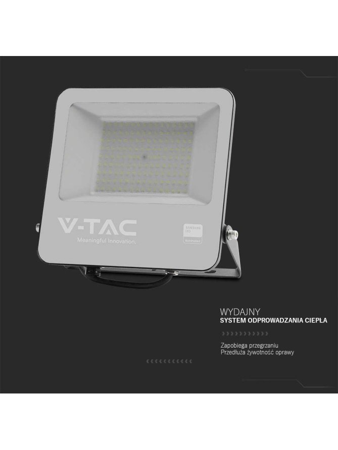 Projektor LED V-TAC 100W 135Lm/W SAMSUNG CHIP Czarny VT-44101 6500K 11480lm 5 Lat Gwarancji