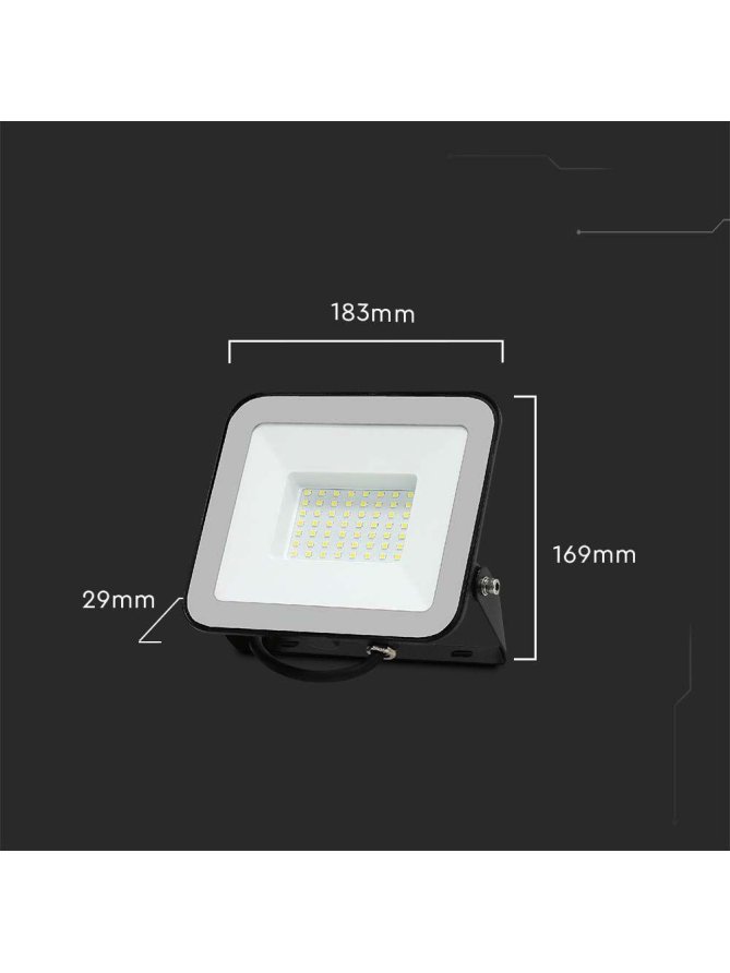 Projektor LED V-TAC 50W 100Lm/W Przewód 1mb SAMSUNG CHIP Czarny VT-44055 6500K 4270lm 5 Lat Gwarancji