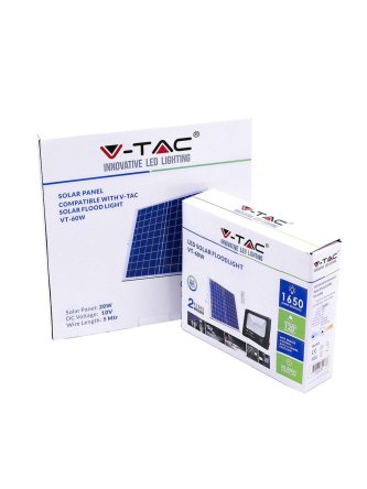 Projektor LED Solarny V-TAC 20W Czarny IP65, Pilot, Timer VT-60W 6000K 1650lm 2