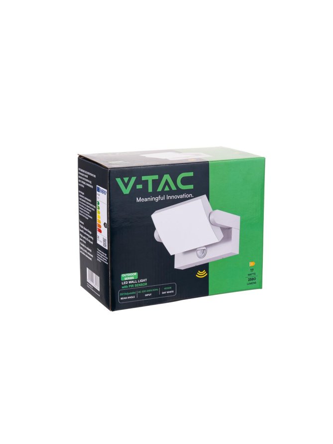 Projektor Oprawa Elewacyjna V-TAC 17W LED Czujnik Ruchu Biała IP65 VT-11020S 4000K 2520lm