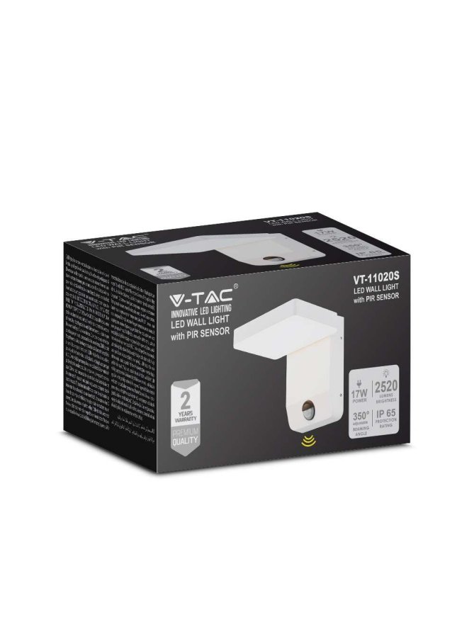 Projektor Oprawa Elewacyjna V-TAC 17W Czujnik Ruchu Biała IP65 VT-11020S 4000K 2520lm