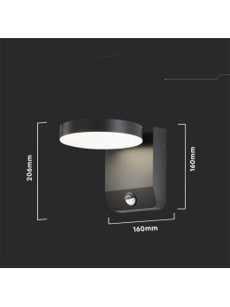 Projektor Oprawa Elewacyjna V-TAC 17W LED Czujnik Ruchu Okrągła Czarna IP65 VT-11020S 4000K 2520lm