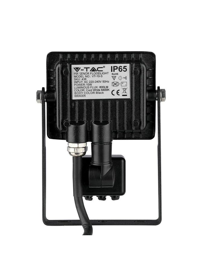 Projektor LED V-TAC 10W SAMSUNG CHIP Czujnik Ruchu Funkcja Cut-OFF Czarny VT-10-S-B 3000K 800lm 5 Lat Gwarancji