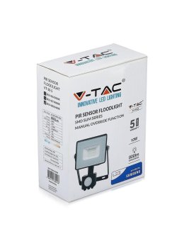 Projektor LED V-TAC 10W SAMSUNG CHIP Czujnik Ruchu Funkcja Cut-OFF Czarny VT-10-S-B 4000K 800lm 5 Lat Gwarancji