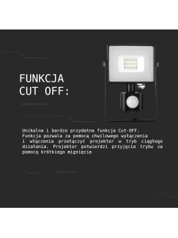 Projektor LED V-TAC 10W SAMSUNG CHIP Czujnik Ruchu Funkcja Cut-OFF Czarny VT-10-S-B 4000K 800lm 5 Lat Gwarancji