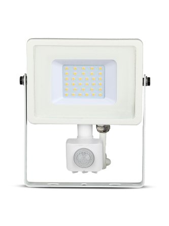 Projektor LED V-TAC 30W SAMSUNG CHIP Czujnik Ruchu Funkcja Cut-OFF Biały VT-30-S-W 4000K 2400lm 5 Lat Gwarancji