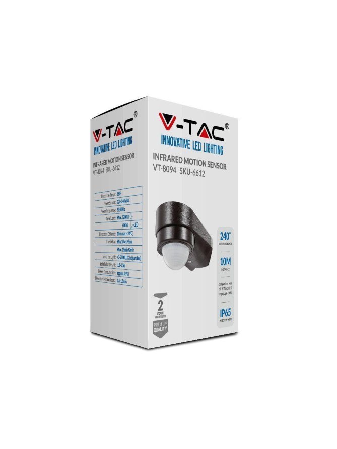 Czujnik Ruchu V-TAC Narożny 240st 600W IP65 Czarny VT-8094
