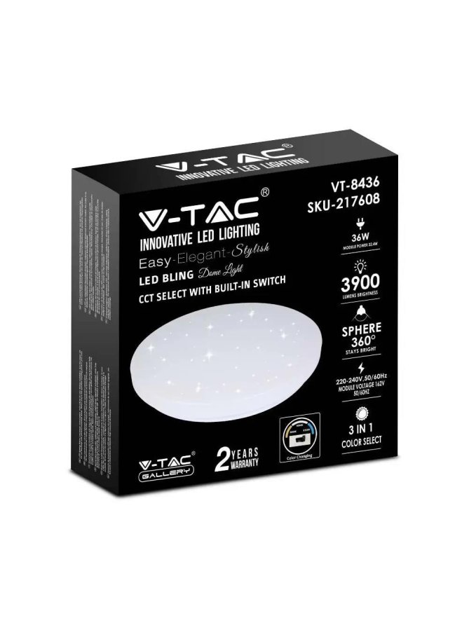 Plafon V-TAC 36W Gwiazdy Zmiana Koloru CCT fi.480 VT-8436-S-N 3000K-6400K 3900lm