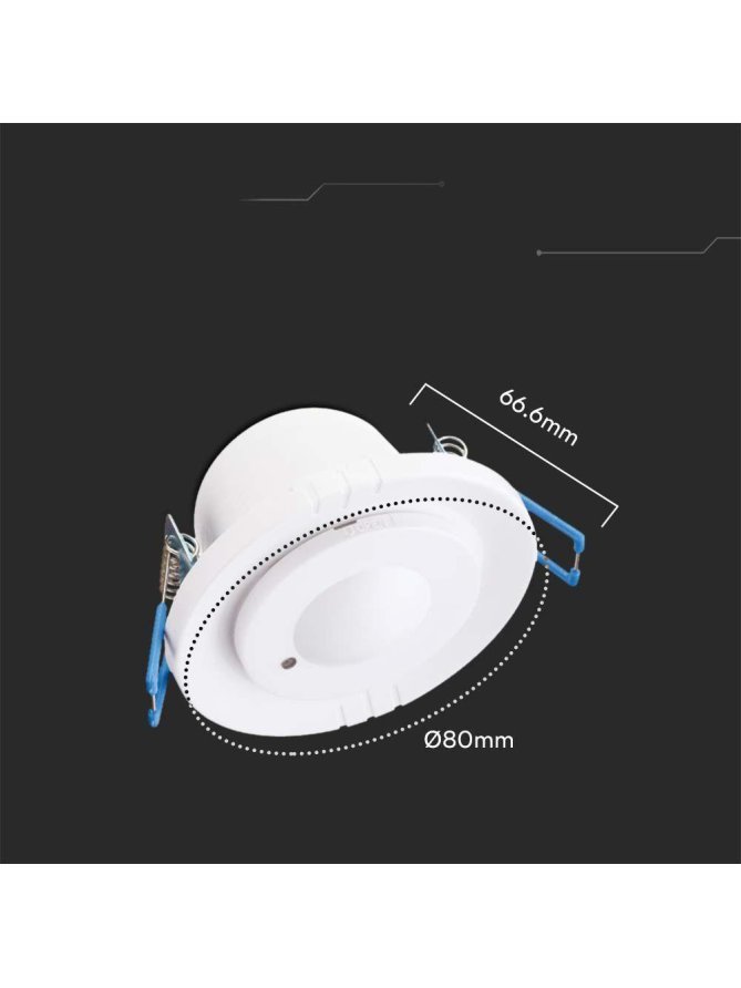 Czujnik Ruchu Mikrofalowy V-TAC Sufitowy Podtynkowy 360st fi80 1200W Biały VT-80360 5 Lat Gwarancji