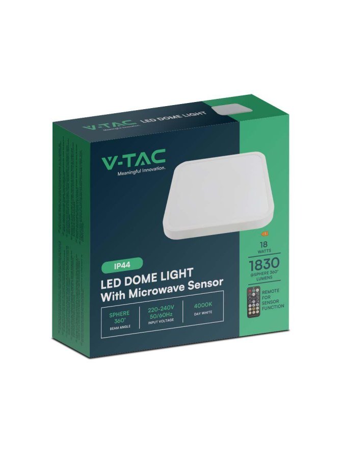 Plafon V-TAC 18W LED Kwadrat 30x30cm Natynkowy Pilot Czujnik Ruchu IP44 Biały VT-8618S 4000K 1830lm
