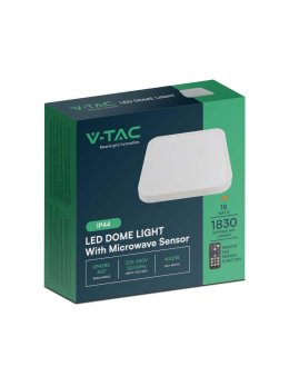 Plafon V-TAC 18W LED Kwadrat 30x30cm Natynkowy Pilot Czujnik Ruchu IP44 Biały VT-8618S 4000K 1830lm