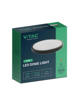 Plafon V-TAC 18W LED Okrągły 25cm Natynkowy IP44 Czarny VT-8618B 3000K 1830lm