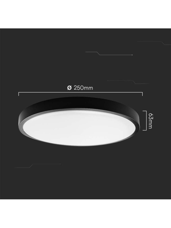 Plafon V-TAC 18W LED Okrągły 25cm Natynkowy IP44 Czarny VT-8618B 3000K 1830lm