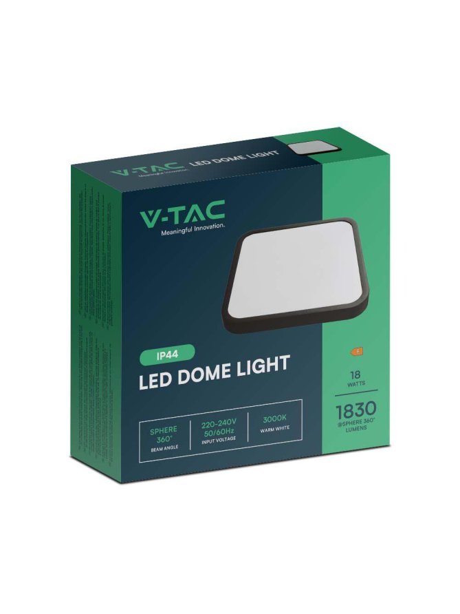 Plafon V-TAC 18W LED Kwadrat 25x25cm Natynkowy IP44 Czarny VT-8618B 3000K 1830lm