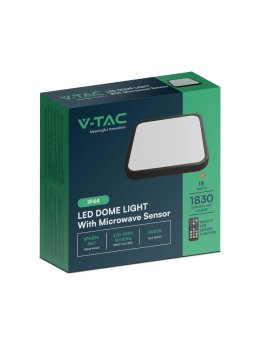 Plafon V-TAC 18W LED Kwadrat 30x30cm Natynkowy Pilot Czujnik Ruchu IP44 Czarny VT-8618S 4000K 1830lm