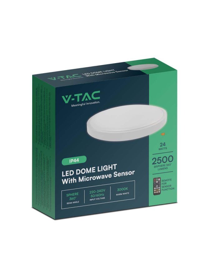 Plafon V-TAC 24W LED Okrągły 35cm Natynkowy Pilot Czujnik Ruchu IP44 Biały VT-8624S 4000K 2500lm