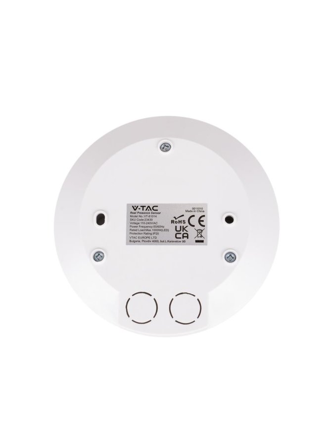 Czujnik Ruchu Obecności 360st V-TAC Natynkowy Sufitowy SLIM 25mm 360st fi76 1000W Biały VT-81014 5 Lat Gwarancji