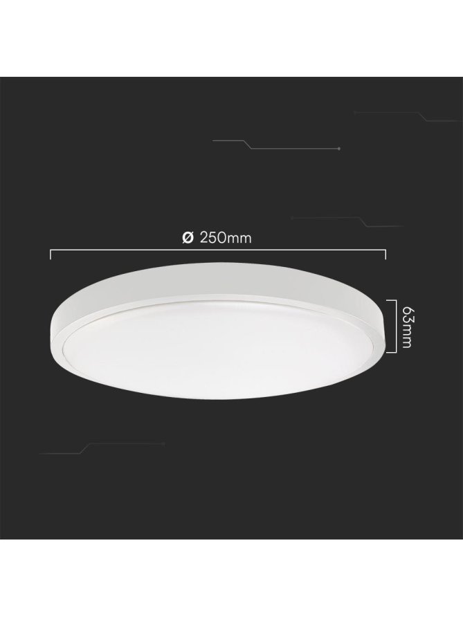 Plafon V-TAC 18W LED SAMSUNG CHIP Okrągły 25cm Natynkowy IP44 Biały VT-8618 4000K 1830lm 5 Lat Gwarancji
