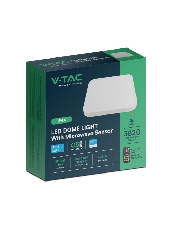 Plafon V-TAC 36W LED SAMSUNG CHIP Kwadrat 42x42cm Natynkowy Pilot Czujnik Ruchu IP44 Biały VT-8630S 4000K 3820lm 5 Lat Gwarancji