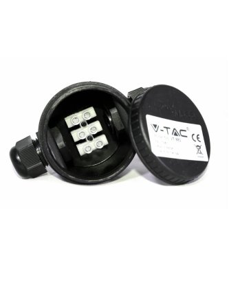 Puszka Złączka Mufa Hermetyczna 2x3Pin Czarna 24A AC:450V Średnica przewodu 5-9mm IP66 V-TAC VT-881 2