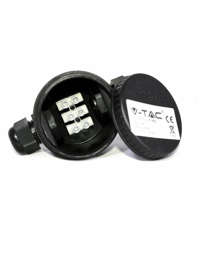 Puszka Złączka Mufa Hermetyczna 2x3Pin Czarna 24A AC:450V Średnica przewodu 5-9mm IP66 V-TAC VT-881