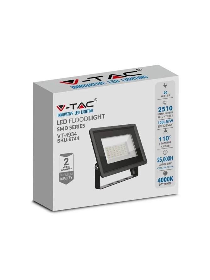 Projektor LED V-TAC 30W SMD F-CLASS Czarny VT-4934-B 4000K 2510lm