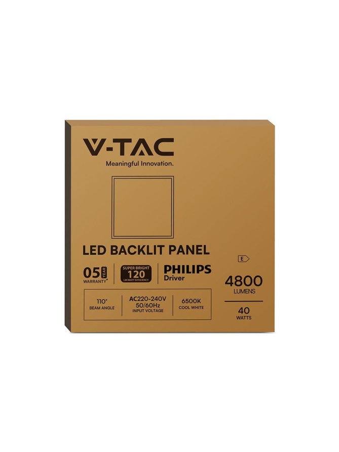 Panel LED V-TAC 40W 600x600 LED Backlight 33mm 120Lm/W Zasilacz PHILIPS VT-61040 4000K 4800lm 5 Lat Gwarancji
