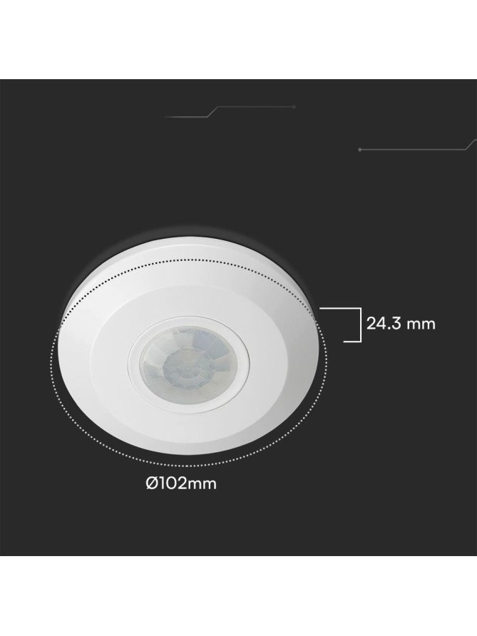 Czujnik Ruchu 360st V-TAC Natynkowy Sufitowy SLIM 24mm Okrągły Biały VT-81011 5 Lat Gwarancji