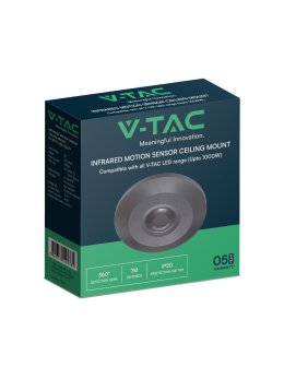 Czujnik Ruchu 360st V-TAC Natynkowy Sufitowy SLIM 24mm Czarny FULL BLACK V-TAC VT-8027