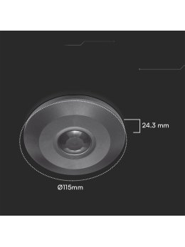 Czujnik Ruchu 360st V-TAC Natynkowy Sufitowy SLIM 24mm Czarny FULL BLACK V-TAC VT-8027