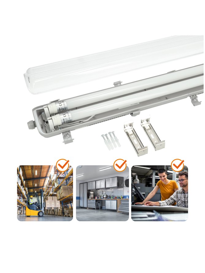 Zestaw HERMETIC 2x120 + LED T8 18W 4000K IP65 Kobi