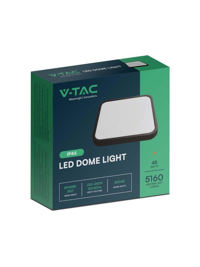 Plafon V-TAC 48W LED Kwadrat 42x42cm Natynkowy IP44 Czarny VT-8630B 6500K 5160lm